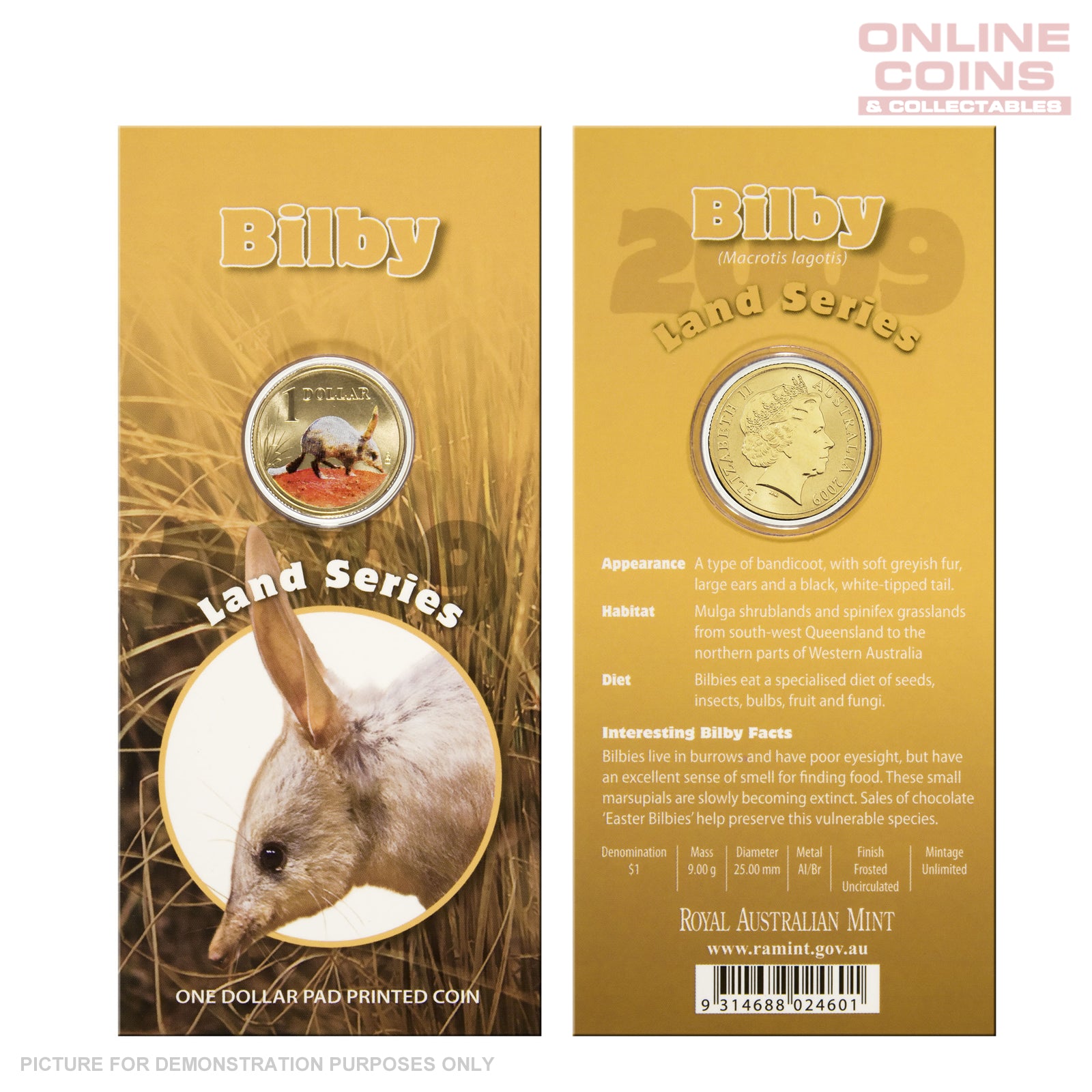 2009 $1 AlBr Uncirculated Carded Coin - Land Series - Bilby